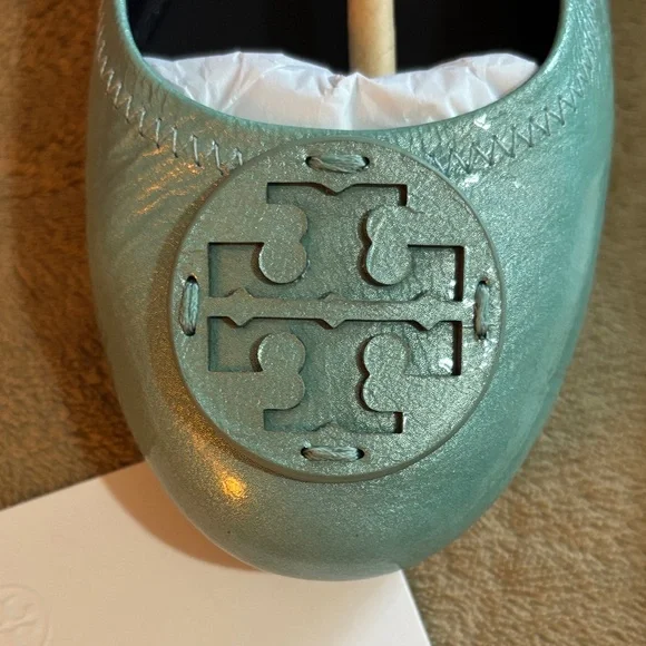 Tory Burch Aqua Flats with Logo Detail - Picture 4 of 6